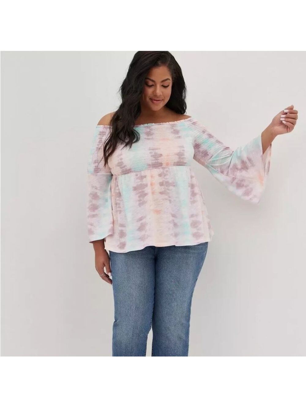 Torrid Women’s Tie-Dye Peasant Blouse - Pastel Multi 3X casual beach vacation
